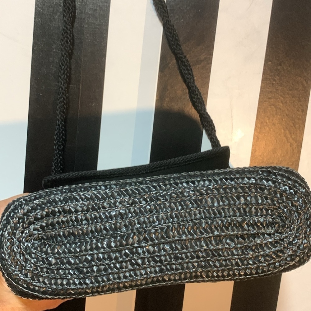 Vintage Black/Gold Woven Straw Bag Purse Pocketbook Coastal Nautical Beach Bag - Picture 7 of 16